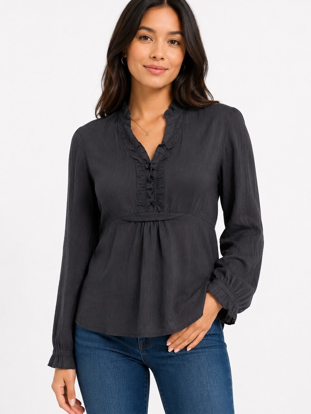 Style & Co Petite Elegant Black Women's Top Ruffled Detsil Top Size M Whimsical